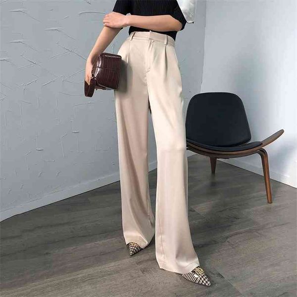 

bella maxi pants for women high waist zipper pocket summer vintage street wear long trouser glossy satin elegant pant 210925, Black;white