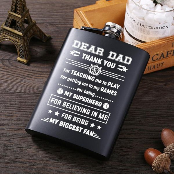 

to my dad stainless steel hip flask portable 7 oz pocket engraved wine drink pot alcohol whiskey vodka flagon water bottle