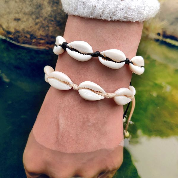 

style bracelet bohemian simple seven shell push pull rope bracelet, Silver