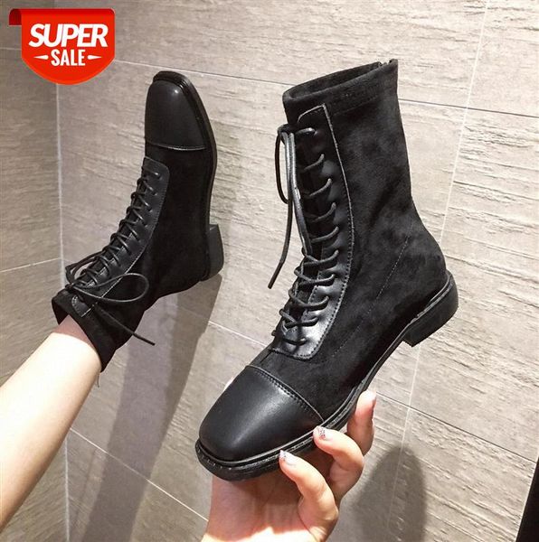 

net red skinny boots lace-up square toe leather martin female british style flat ankle children #al8l