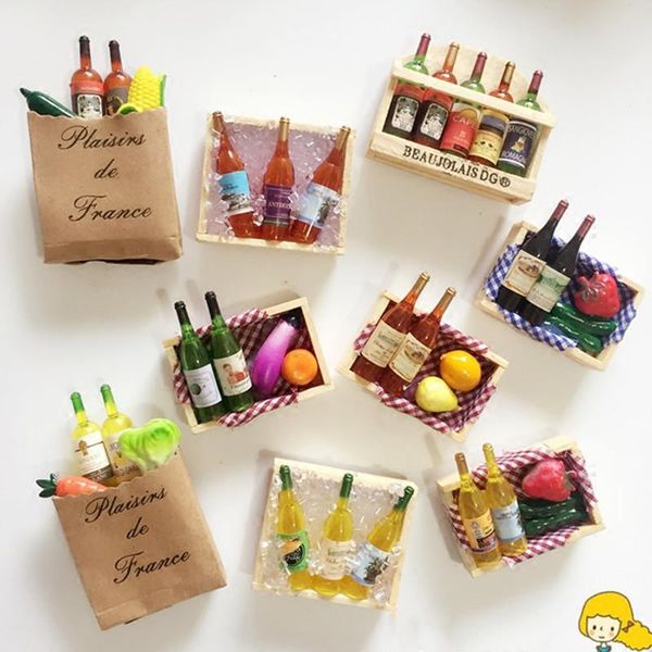 

fridge magnets wine bottle refrigerator magnet creative 3d wooden holder model stickers home decoration ornament figurines toy for kids