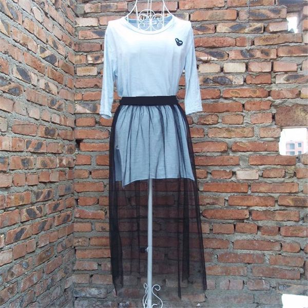 

skirts women mesh long skirt summer casual vintage high waist elastic hollow out transparent single layer black white