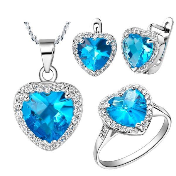 

wedding jewelry sets heart-shaped siler plating sets, fashion ocean blue crystal, classic retro style, Slivery;golden