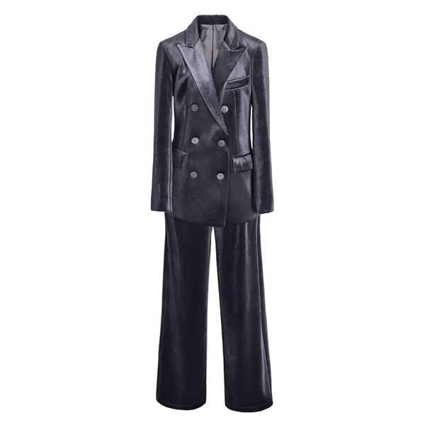 

women's suits & blazers small suit womens clothes 2021 autumn winter gold velvet 2 piece sets female temperament slim suit+wide leg pan, White;black