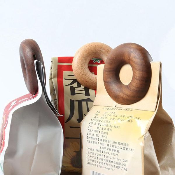 

nordic kitchen sealing bag clips wooden storage snack seal donut shape tea strip