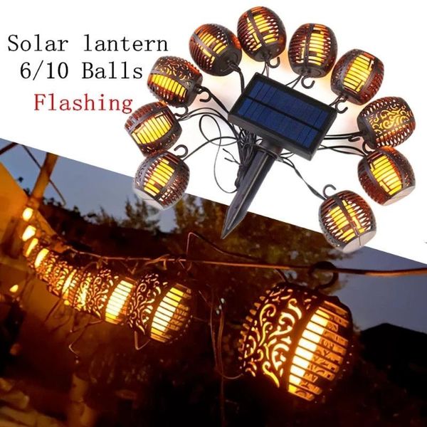Saiten Solar Torch String Laternen mit flackernden Flammen wasserdichte Dekoration Flammenlichter 10 Ball