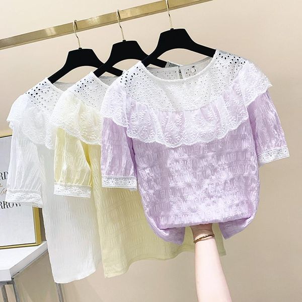 

women's blouses & shirts summer for woman lace crochet sweet chiffon shirt fashion ladies blouse blusas femme pullover ropa mujer, White