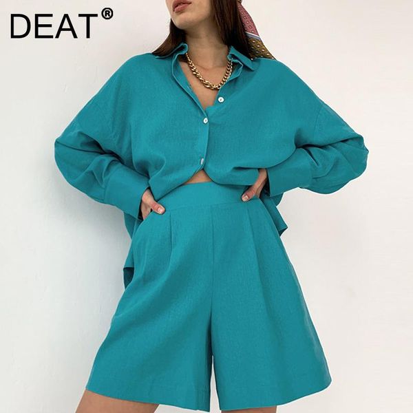 

women's tracksuits deat women lapel long sleeve casual shirt shorts arrivals two piece set fashion temperament autumn 2021 11d2480, Gray