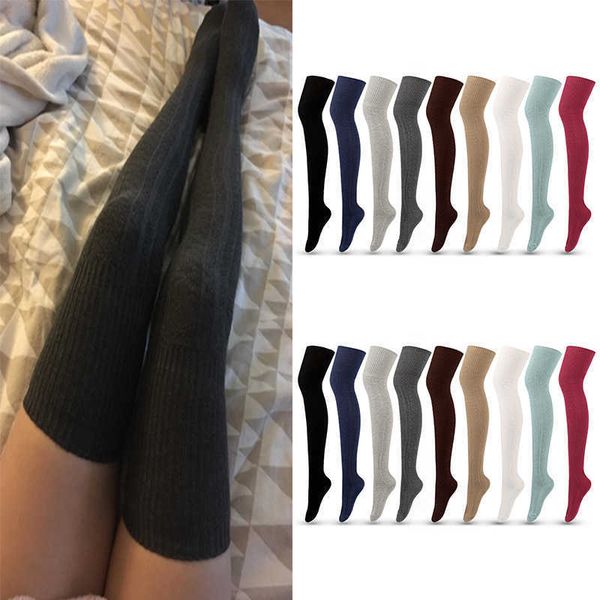 

autumn and winter new style striped solid color stockings trendy women's socks cotton knit over-the-knee hosierys wholesale, Black;white