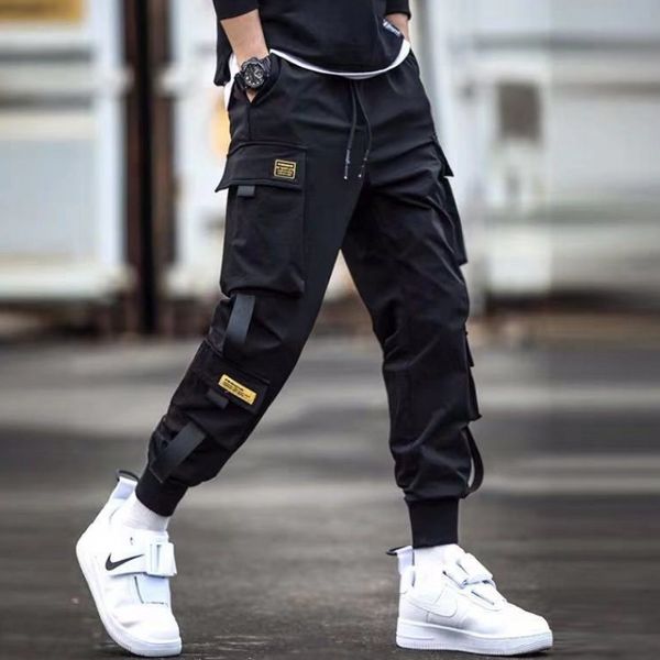 

pant mens multi-pocket harem men streetwear punk cargo pant hip hop casual trousers joggers male black pants drop