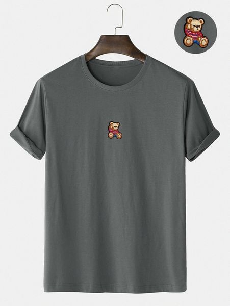 

men cartoon bear embroidered tee o07y#, White;black