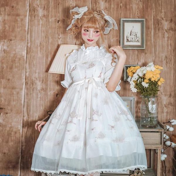 

casual dresses japanese princess tea party sweet lolita dress vintage cute printing bowknot high waist victorian kawaii girl jsk loli cos, Black;gray