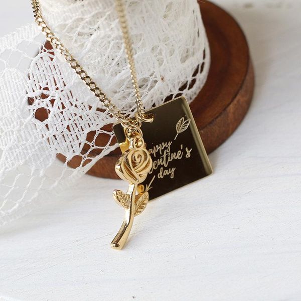 

pendant necklaces peace rose flower square brand archery love god english letter necklace titanium steel clavicle chain, Silver