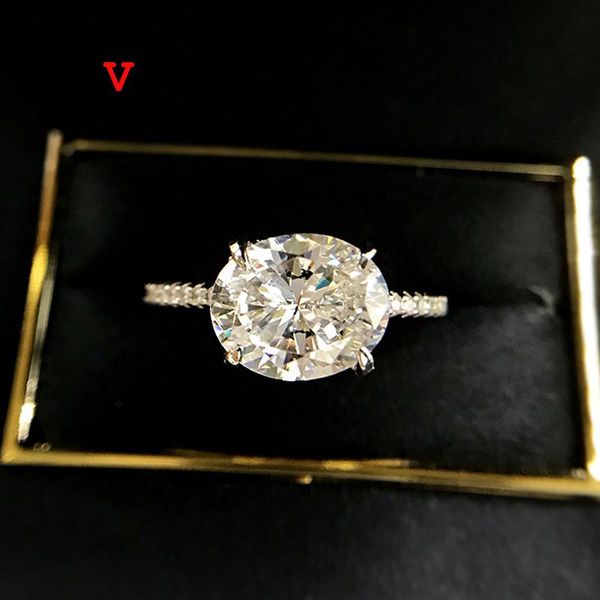 

cluster rings oevas 100% 925 sterling silver 8*10mm 3 oval high carbon diamond radiant cut for women sparkling party fine jewelry, Golden;silver