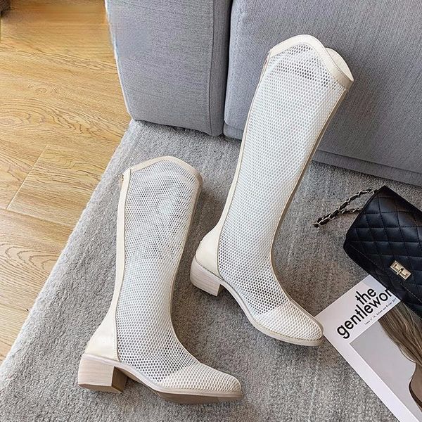 

boots 2021 women sandals summer zipper mesh breathable med heels fashion designer shoe size 35-39, Black