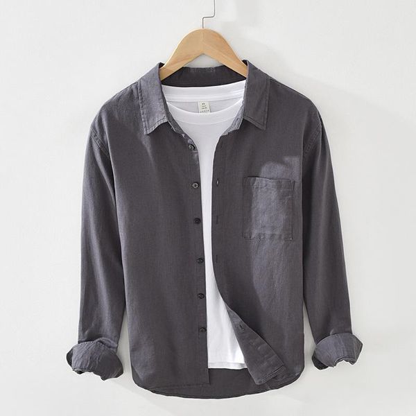

men's casual shirts men clothing 2021 spring cotton linen long-sleeved shirt youth loose camisas para hombre, White;black