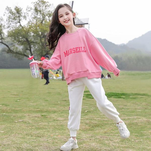 

clothing sets pink girls sport suit teenage autumn clothes set long sleeve & pants casual 6 7 8 9 10 11 12 years child girl, White