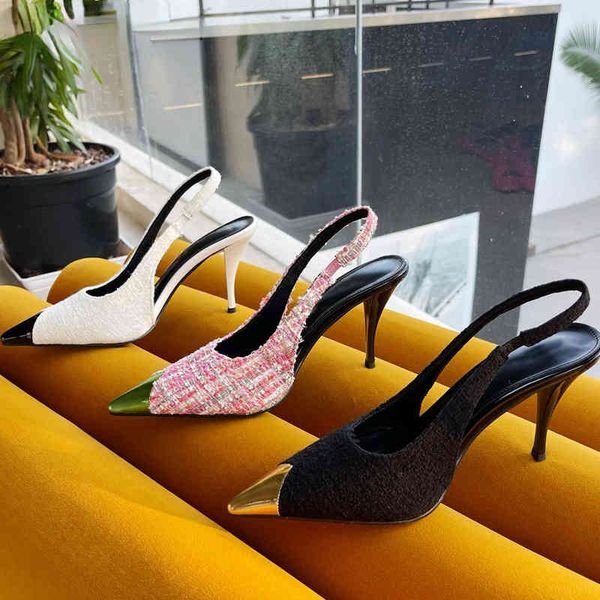 

high-heeled sandals, new spring brand, fashion, pointed, wearing mules, fine style, women's 2022, Black