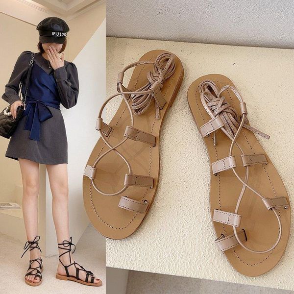 

sandals women's flat sandals, strappy gladiators decorated with pearls, minimalist casual beach shoes, Black