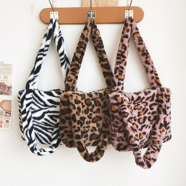 

evening bags fashion women shopper bag animal pattern print plush shoulder female casual autumn winter large capacity tote handbag