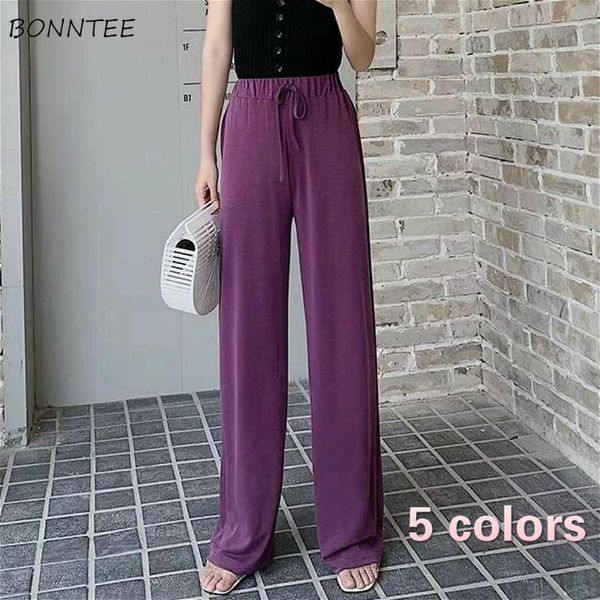 

wide leg pants women simple elegant summer trendy casual woman trousers korean high waist drawstring chic ladies all-match 2021 women's, Black;white