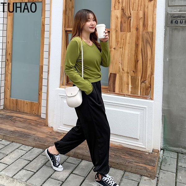 

women's pants & capris tuhao spring autumn women loose black wide leg pant ladies high wasit elastic lantern large size casual trousers, Black;white