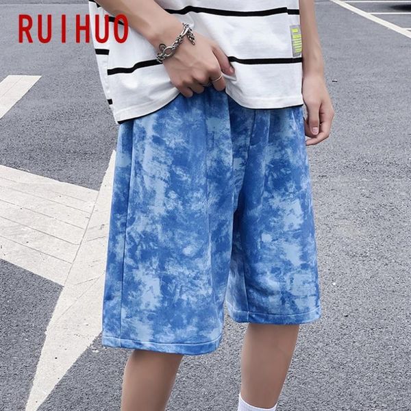 

men's shorts ruihuo tie dye printed casual harajuku men japanese short clothing m-3xl 2021 arrivals, White;black