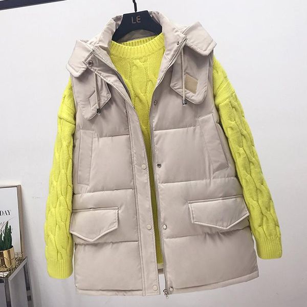 

women's vests qimage winter women vest 2021 causal plus size thick warm cotton waistcoat jacket female loosestyle sleeveless, Black;white