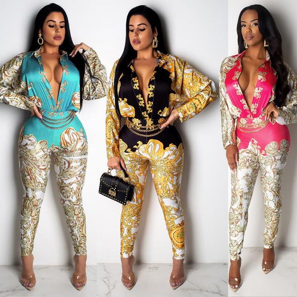 

women's pants & capris v-collar printed long-sleeved style luxury tights glittering trousers elegant nightclubs one-piece clothes, Black;white