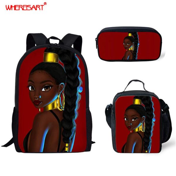 

school bags whereisart children's for teen girls kids black female printed shoulder student afro retro backpack set mochila