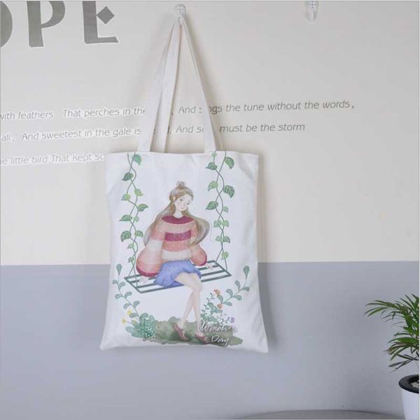 

gift wrap folding shopping bag eco-friendly reusable portable shoulder fashion anime cartoon girl pattern customizable logo advertising