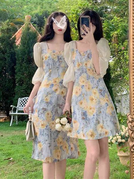 

casual dresses sweet floral is very fairy in the long and medium-sized waist thin short sleeve dress women r5ko, Black;gray