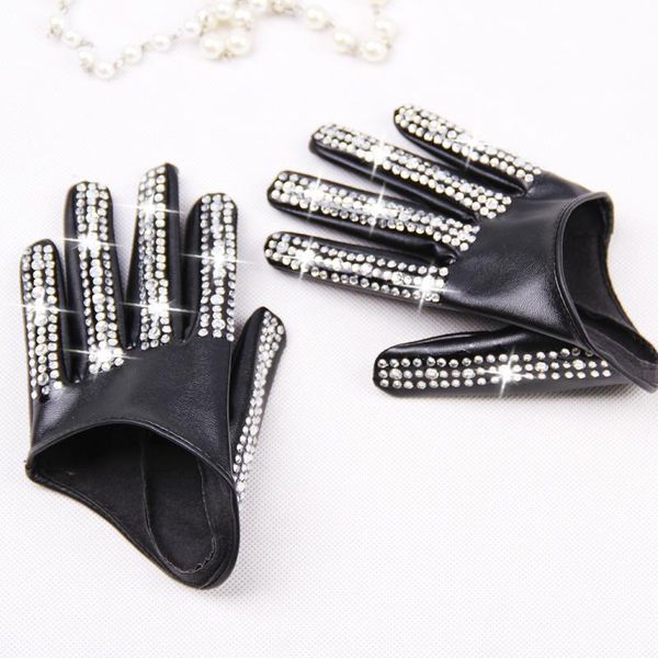 Luvas Sem Dentes Moda Feminina Meia Palmeira Lady Branco Preto Preto Pu Couro Homens Hip-hop Rhinestone Diy Dançando