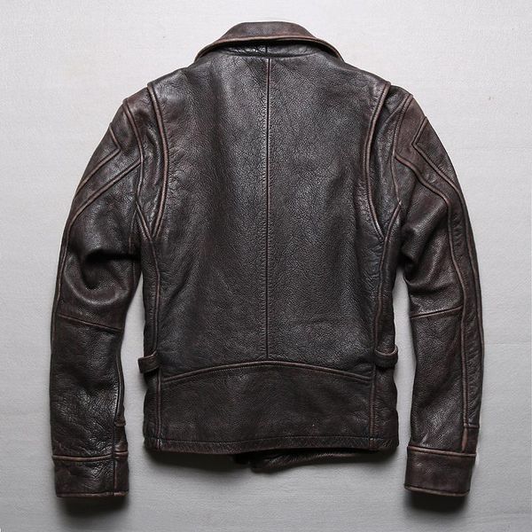 

men's leather & faux 2021 plus size s-5xl retro brown genuine classic vintage motorcycle jacket thick cowhide coats, Black