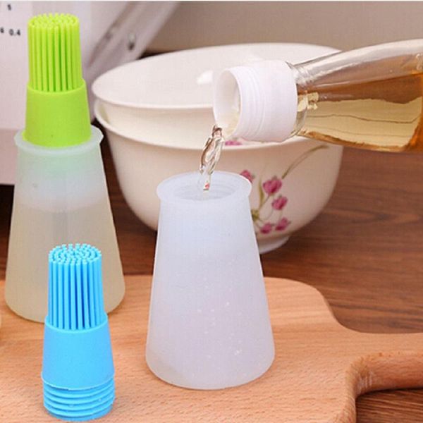 

tools & accessories portable silicone oil bottle with brush baking bbq basting pastry kitchen honey barbecue tool gadgets