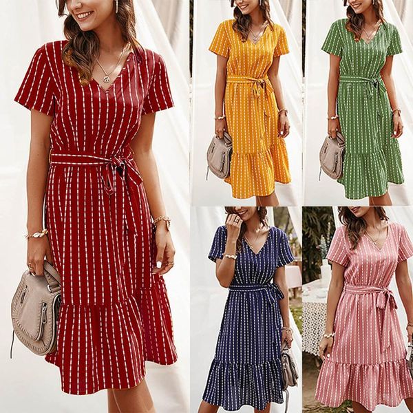 

casual dresses summer beach women bohemian short sleeve loose high waist print dress style,printing,pleated design,belt include, Black;gray