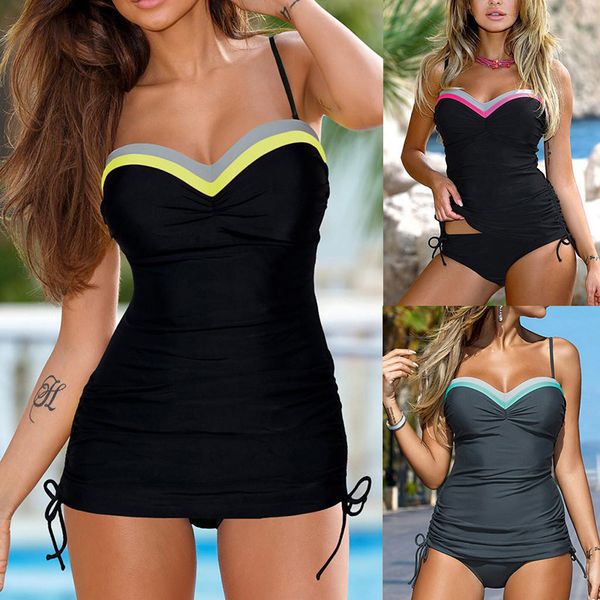 

collection conservative split black beach bikini drawstring swimsuit, Red;black