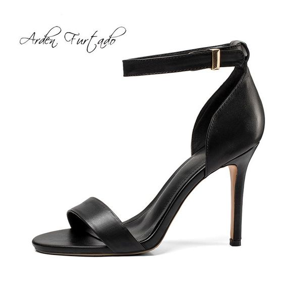 

arden furtado 2021 summer high heels 10cm stilettos ankle strap genuine leather fashion woman sandals cover white, Black