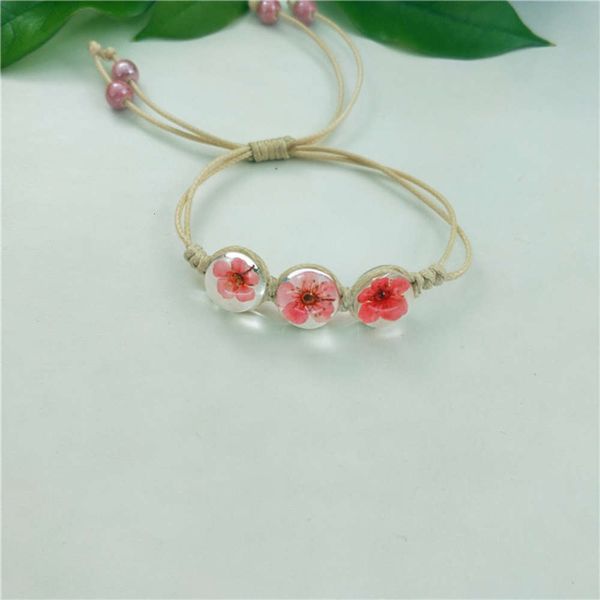 

dried flower plant specimen sansheng sanshi shili peach blossom glass ball bracelet, Black