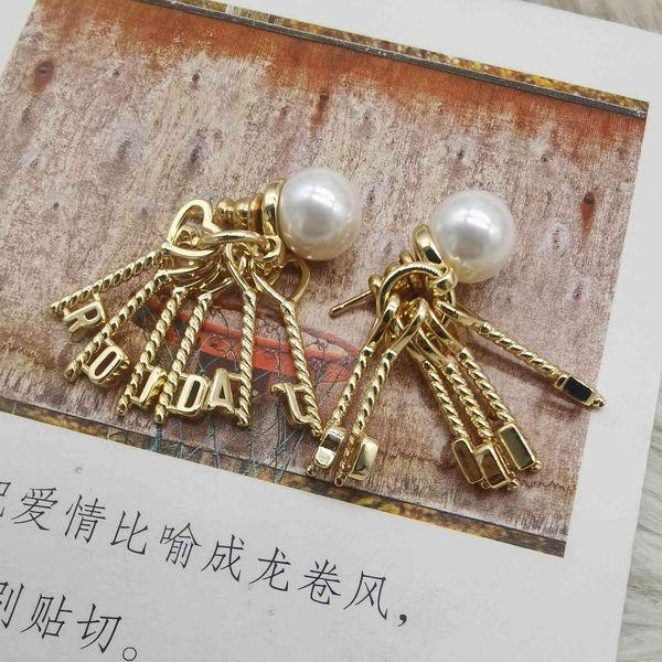 

light luxury tassel design pearl personalized earrings women fine jewelry discount, Golden;silver