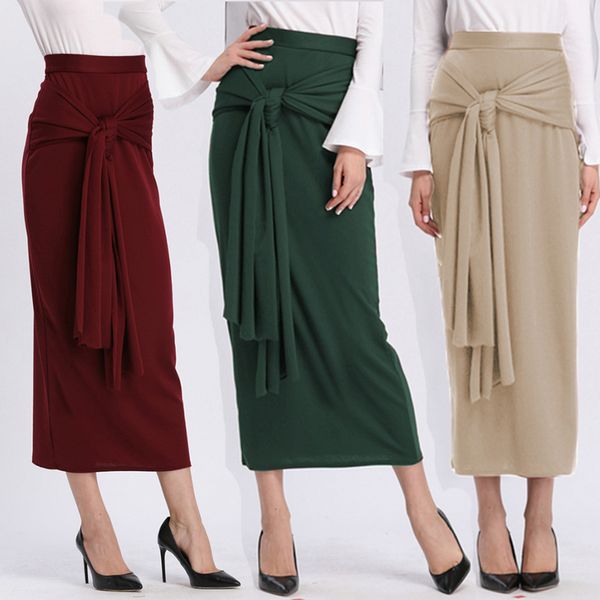 

plus size faldas mujer moda abaya muslim arabic long high waist maxi bandage bodycon korean skirt jupe femme skirts womens, Red