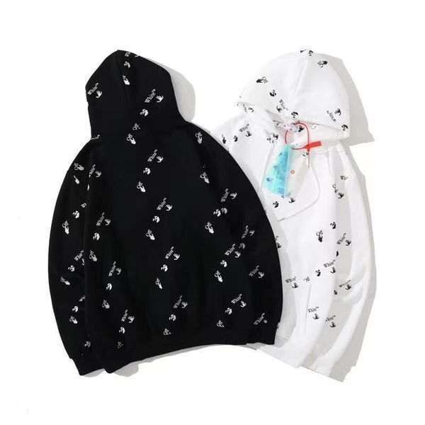 

2021 autumn and winter new off full printed palm letter pullover plush hoodie, Black