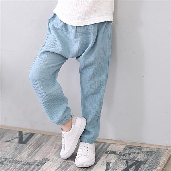 

1 6 years linen pleated kids pants baby boy girl summer cotton harem baggy clothes children sweatpants trousers, Blue