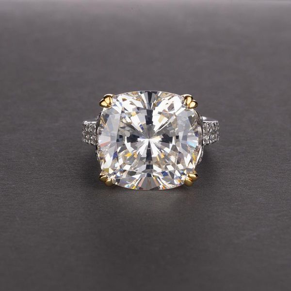 

cluster rings cmajor sterling silver synthetic diamond jewelry temperament 14ct cubic zircon white yellow pink square classic ring for women, Golden;silver