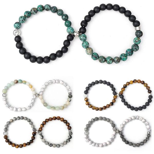 

beaded, strands 2pcs couple bracelet vintage natural stone distance magnet paired beaded lovers jewelry 2021 valentine gift, Black