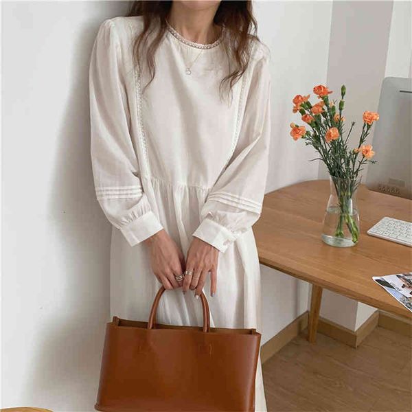 

casual dresses 2021 elegant french sweet solid streetwear loose retro summer o-neck lace sleeve long es vestidos tfbx, Black;gray