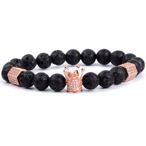 

beaded, strands natural lava stone beaded bracelets & bangles classic chram crown pulseira for women men jewelry gifts feminina bijoux bilek, Black