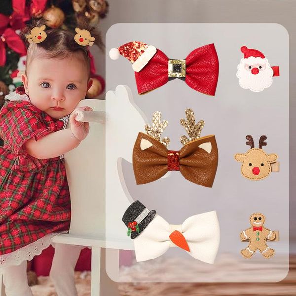 

hair accessories 1pc christmas bow-knot baby santa gift hairpin girl elk clip kids snowman year 2021, Slivery;white