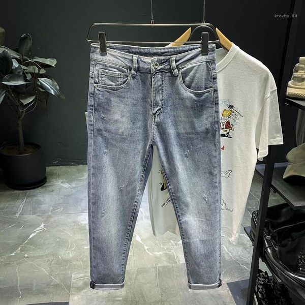 

men's jeans men japan solid drawstring denim full length straight loose males trendy punk baggy retro leisure chic cowboy trousers, Blue