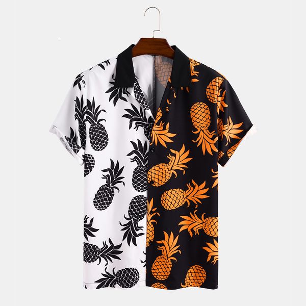 

men's casual shirts european and american short-sleeved lapel fruit print color-blocking t0690 kc0b, White;black